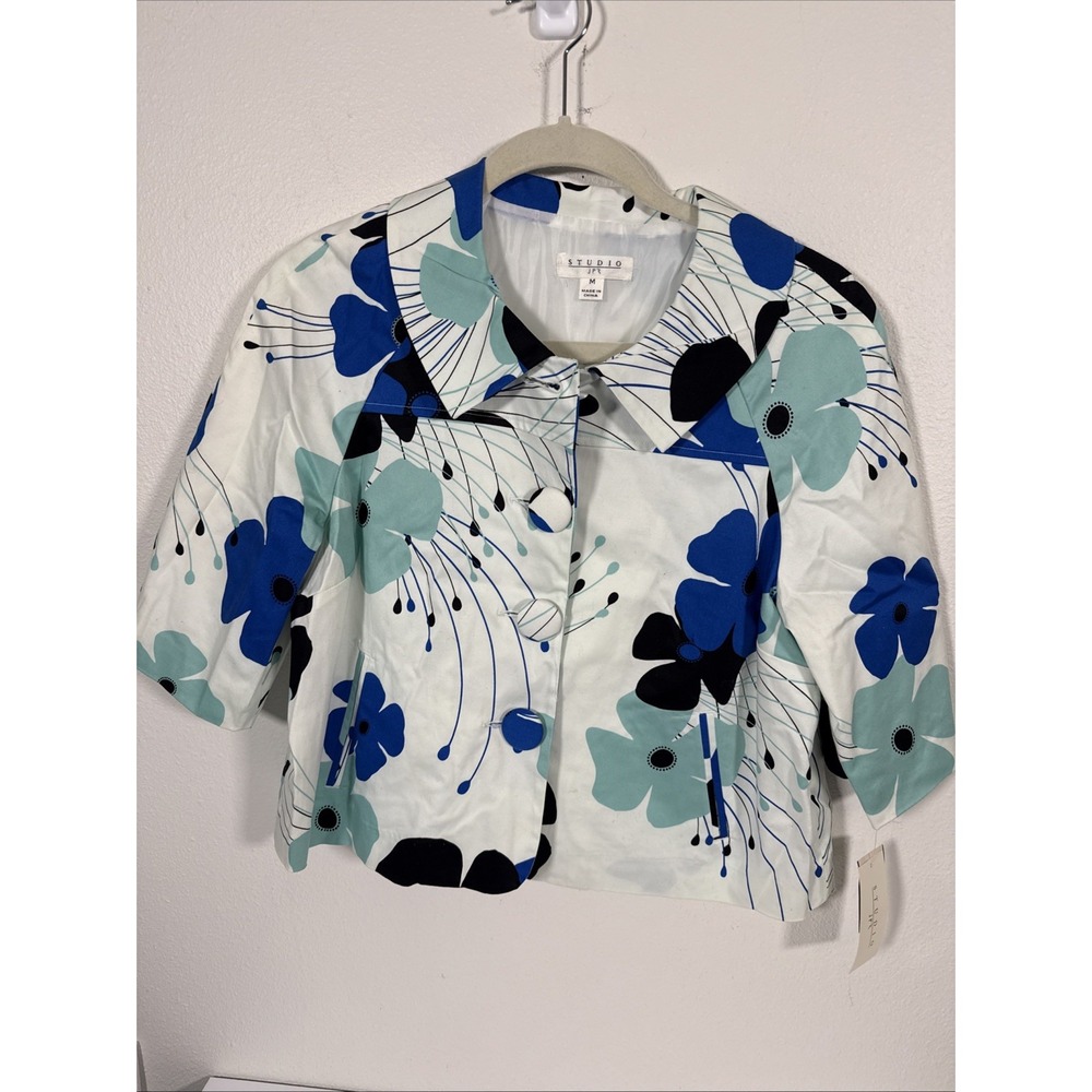 NWT Studio JPR Swing Jacket Bold Blue White Print Vintage Med Cropped F2